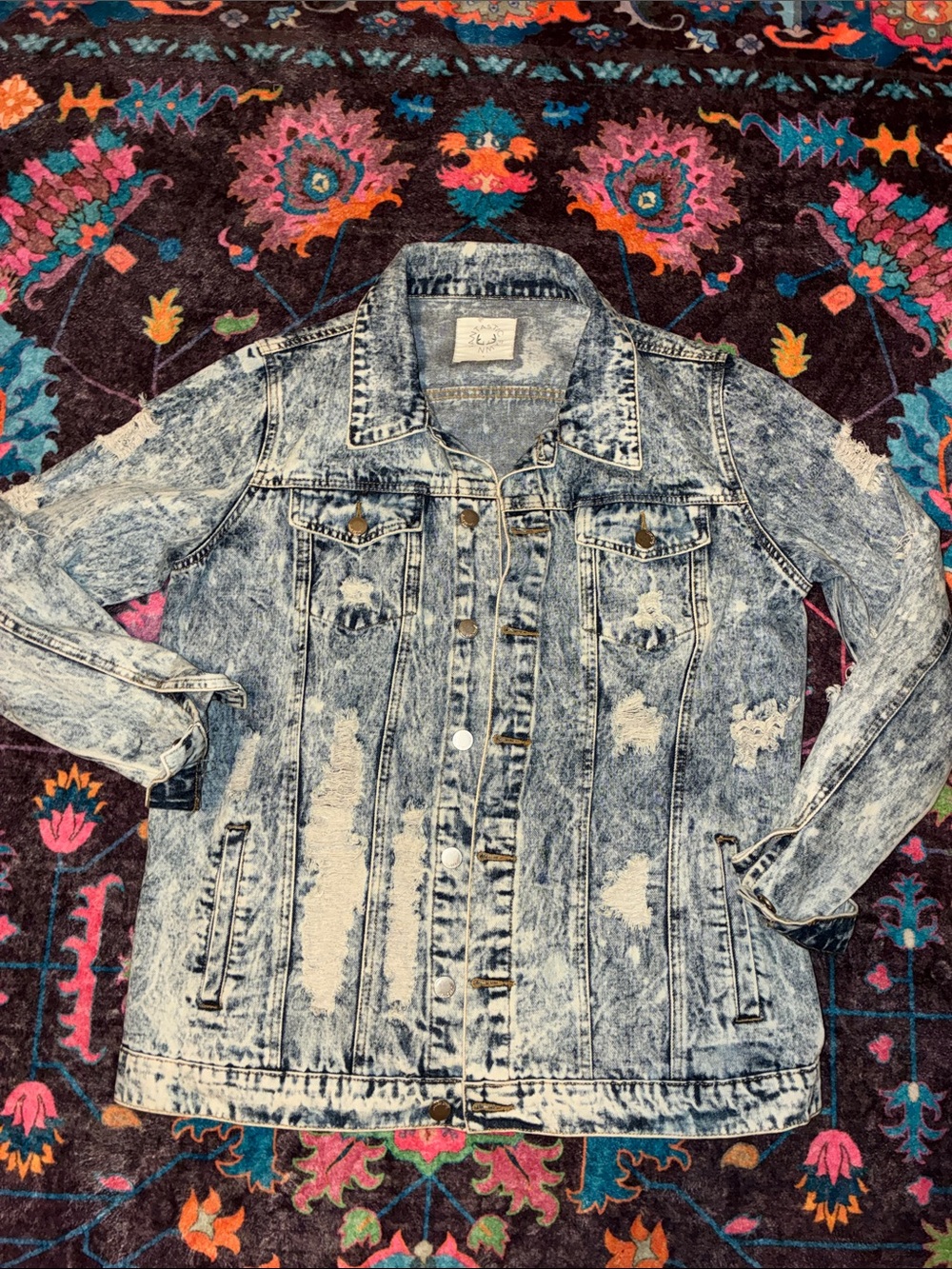 Fantastic Fawn Acid Wash Distressed Denim Jacket in Light Blue and White